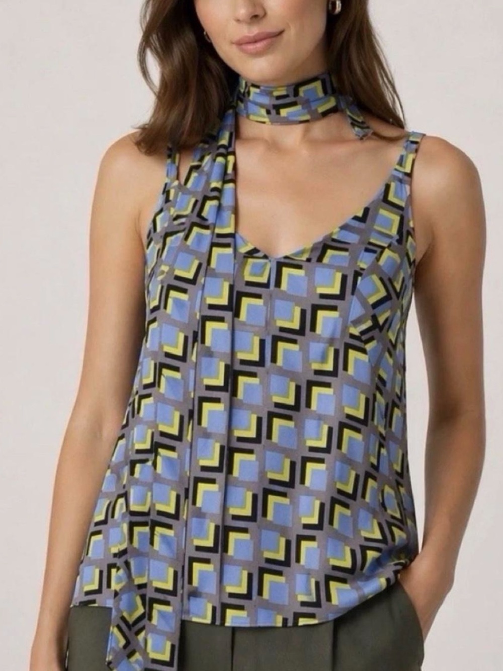 Wildfang The Empower Satin Cami in Cubic size XL with Belt/Sash NIB Geometric